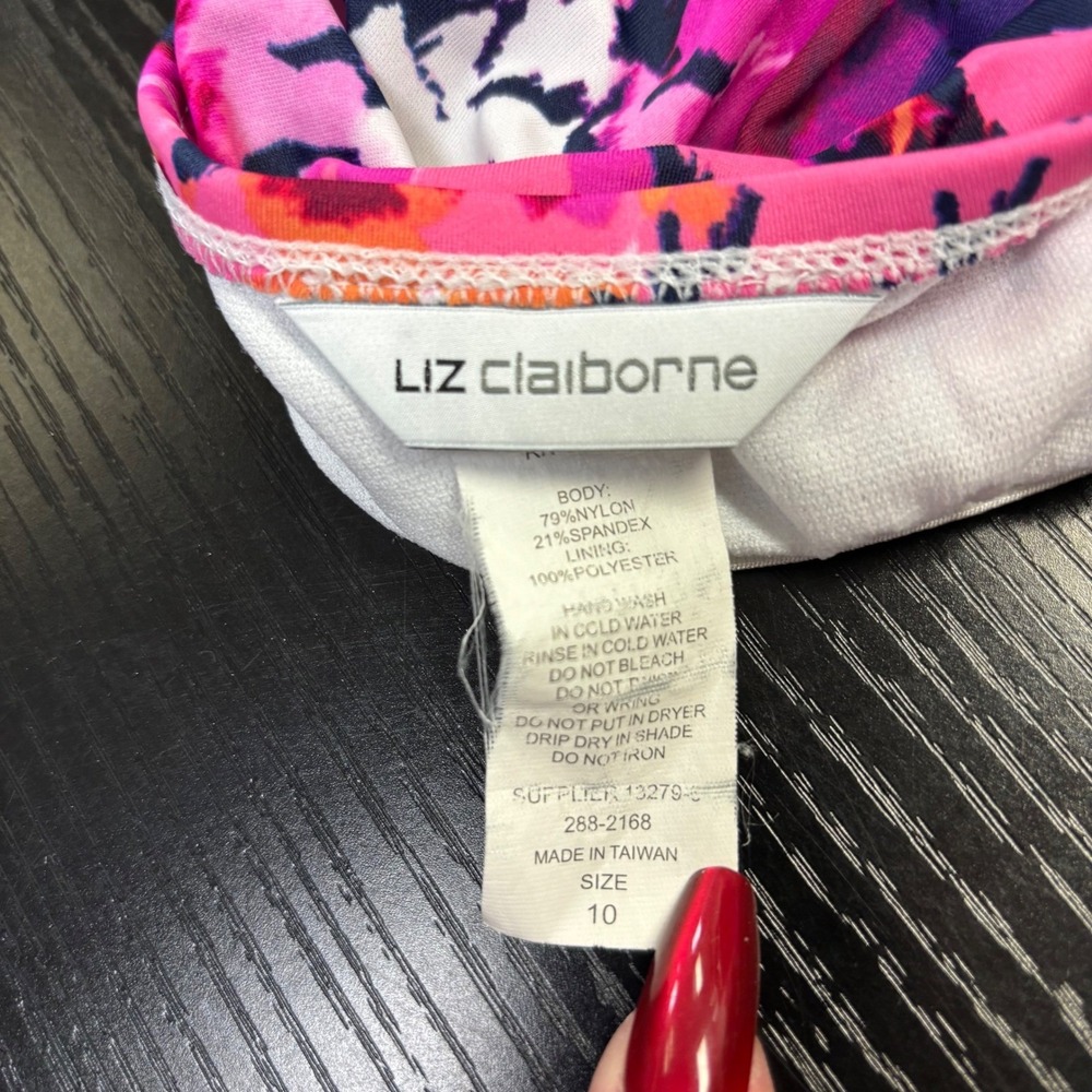 Liz Claiborne Swim Tankini Top Women's Size 10 Abstract Floral Pink Blue - Picture 4 of 4